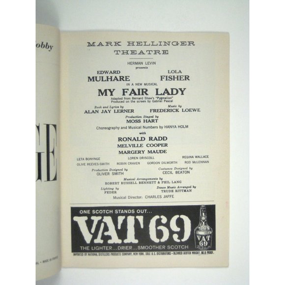 Playbill My Fair Lady Hellinger Theatre October 1959 Lola Fisher Mulhare - Picture 3 of 7